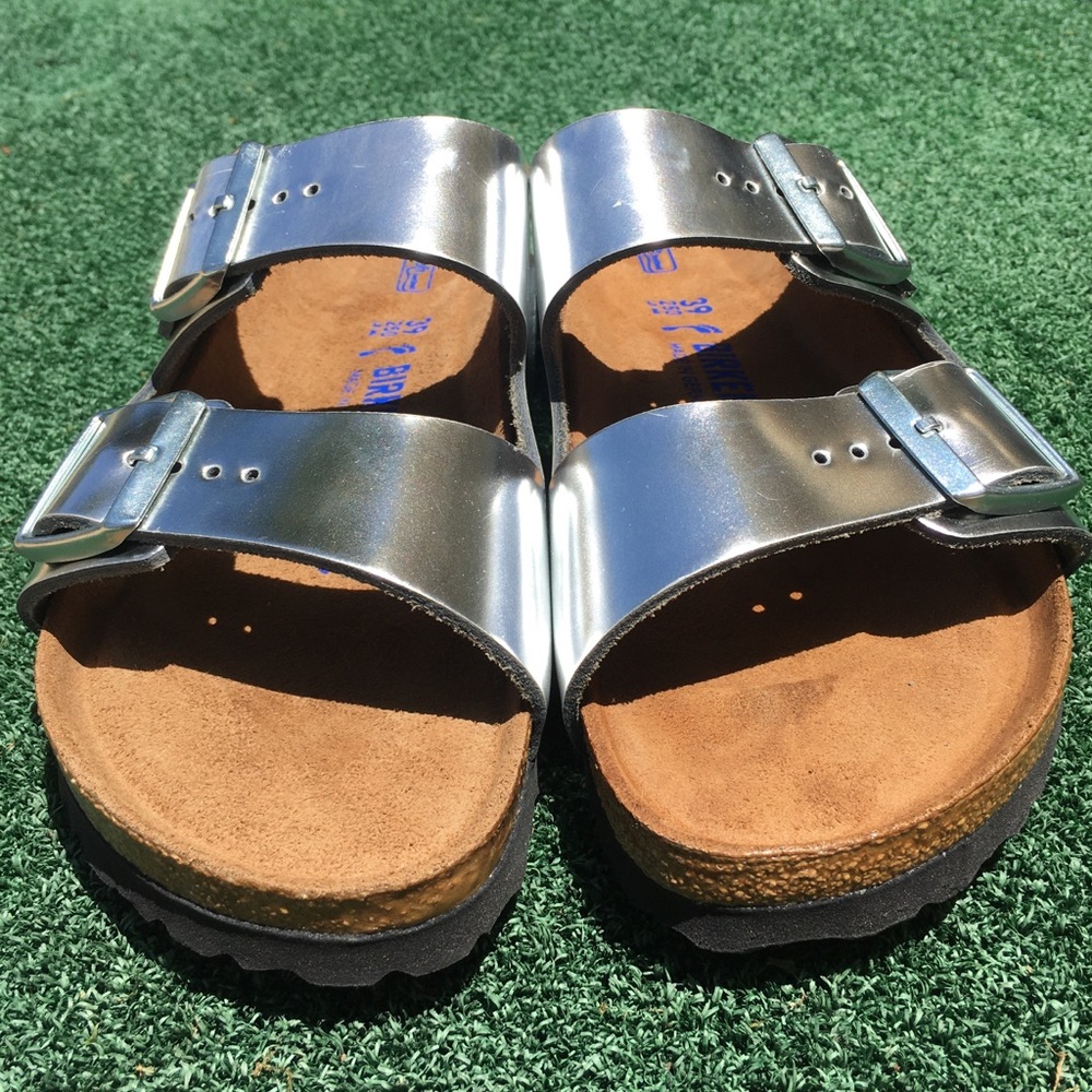 NWT Birkenstock Arizona Sandal Leather Silver 39 - Picture 4 of 8